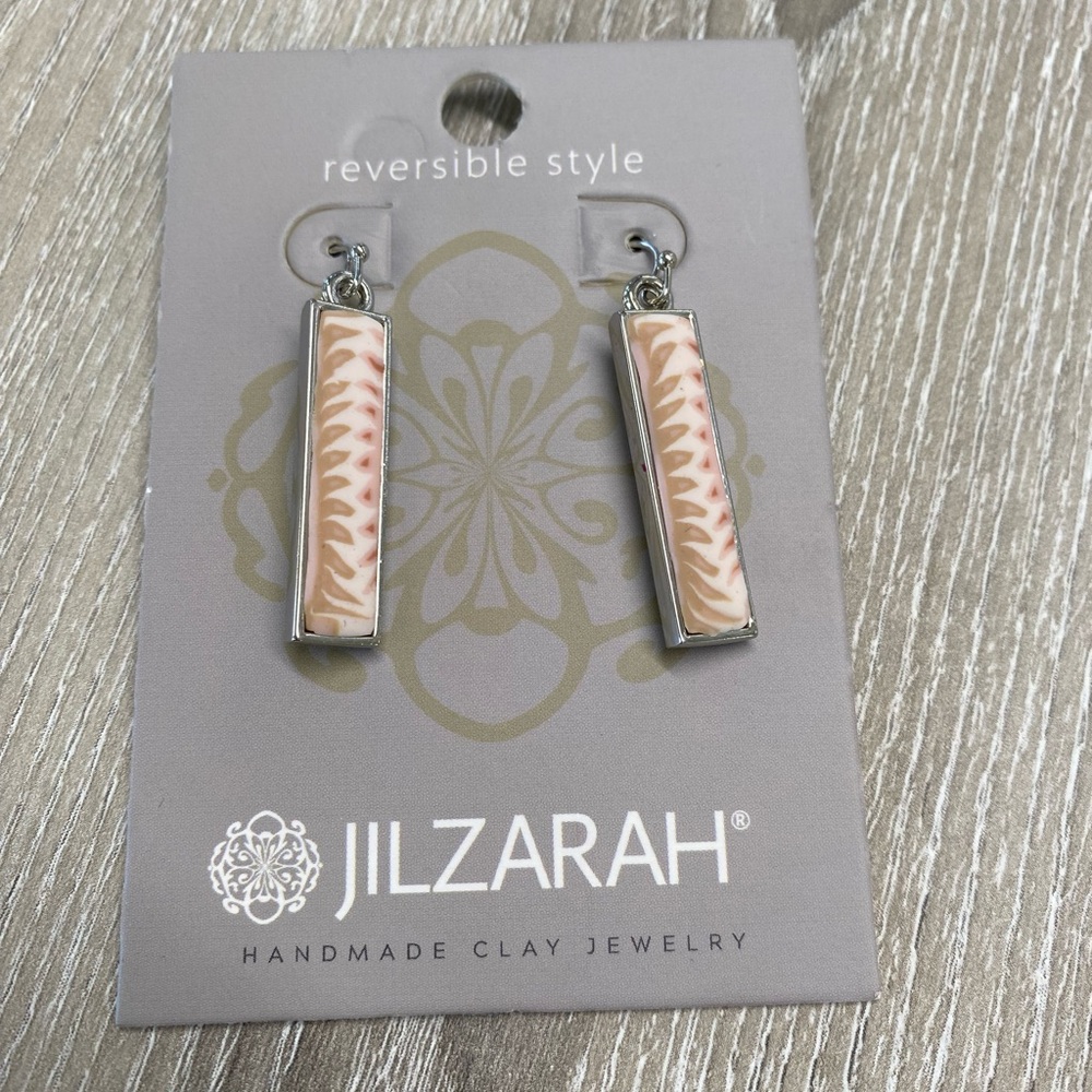 Pink and Silver Reversible Handmade Clay Earrings by Jilzarah